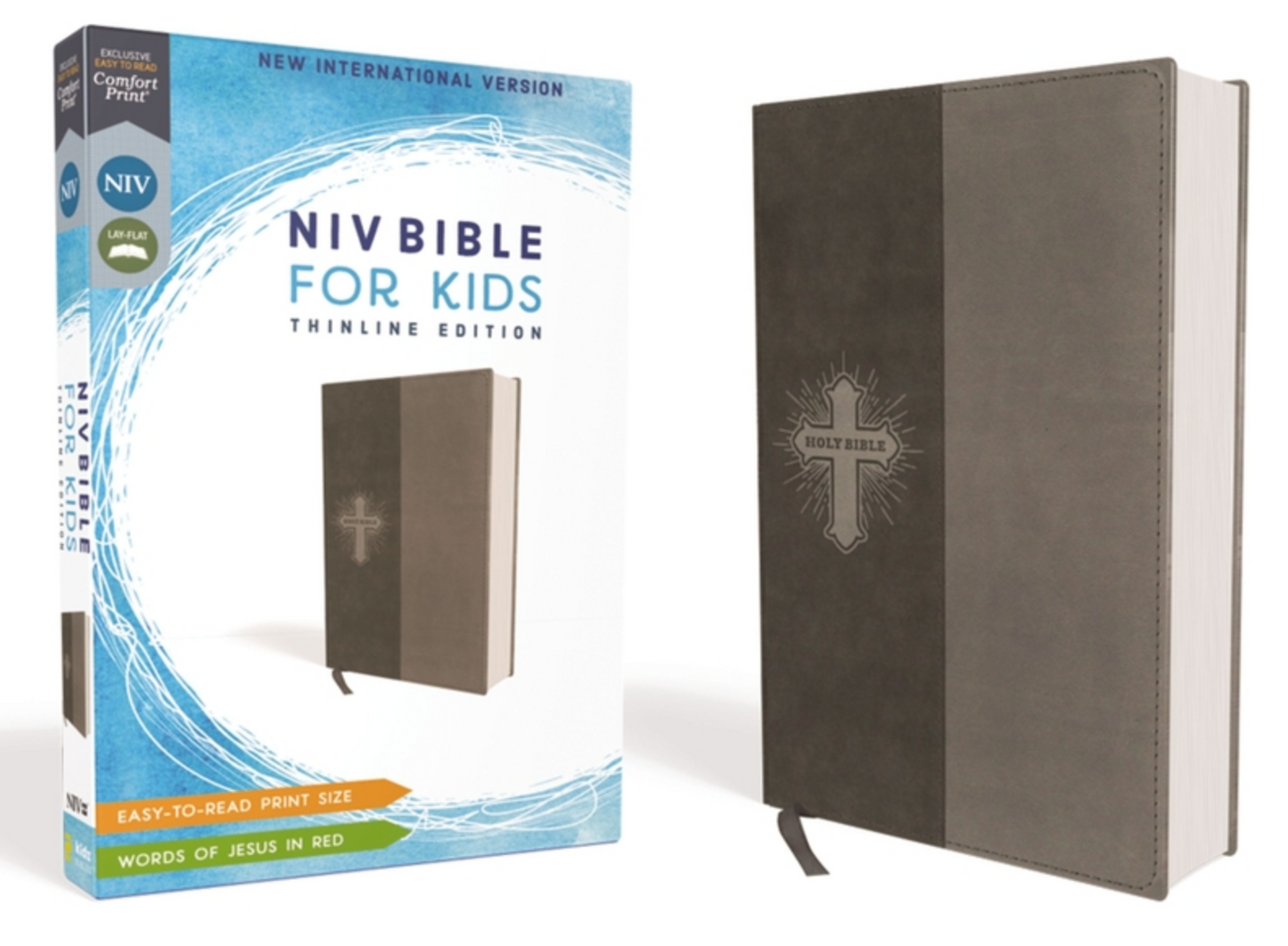NIV, Bible for Kids, Leathersoft, Gray, Red Letter, Comfort Print: Thinline Edition
