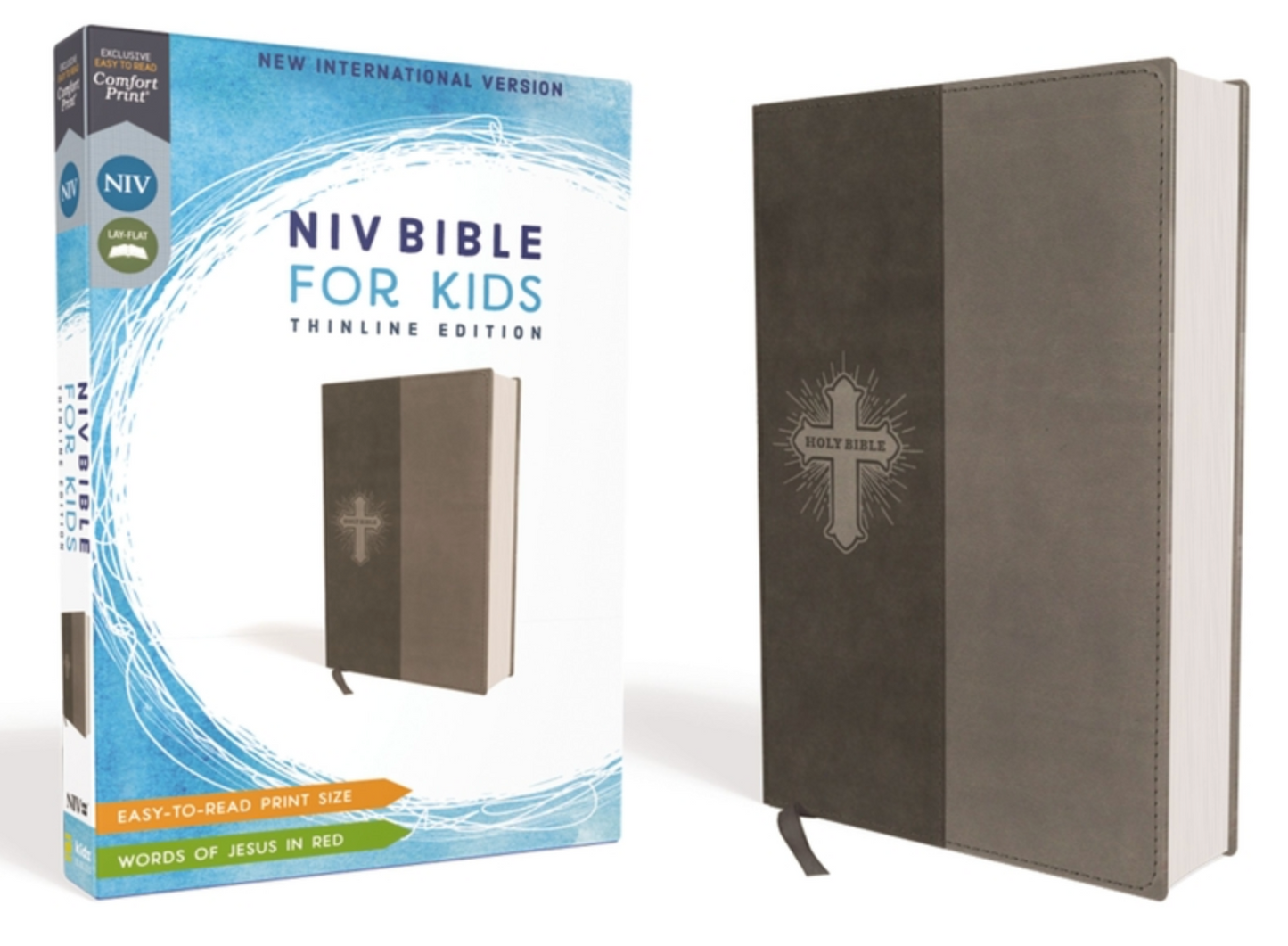 Niv, Bible for Kids, Leathersoft, Gray, Red Letter, Comfort Print: Thinline Edition